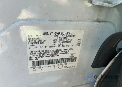 2017 Ford Edge Sel z USA, uszkodzony, nr VIN 2FMPK4J81HBB77506